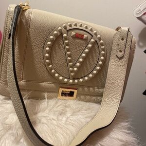Valentino Beige Shoulder Bag with Studded Logo